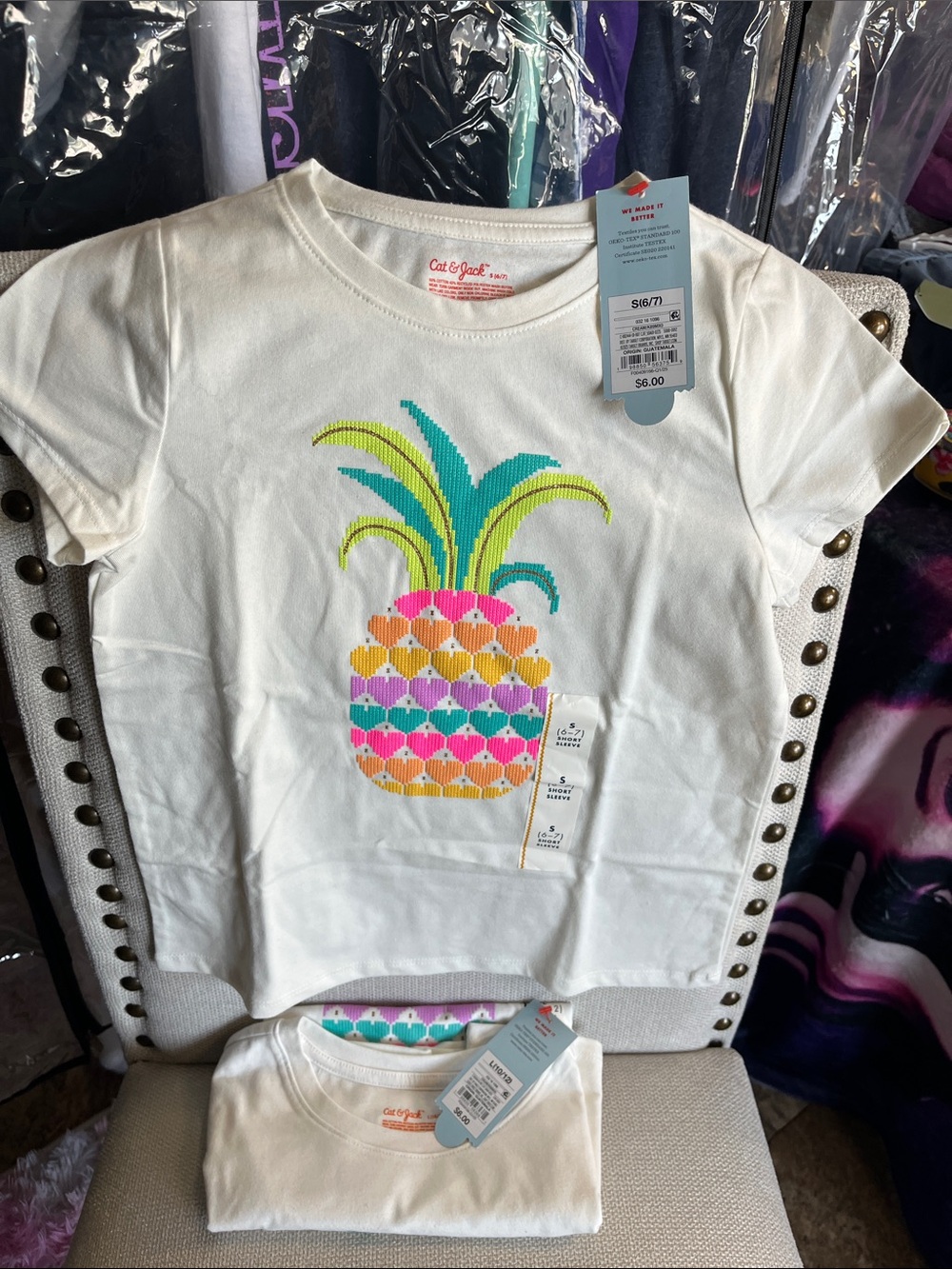 Cat & Jack White Short Sleeve Pineapple Graphic Tee - Multicolor Print